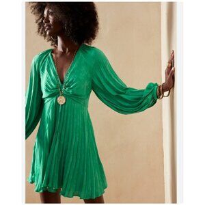 Banana Republic Dress Womens 2 Pleated Long Sleeve Ruched Mini Party V Neck